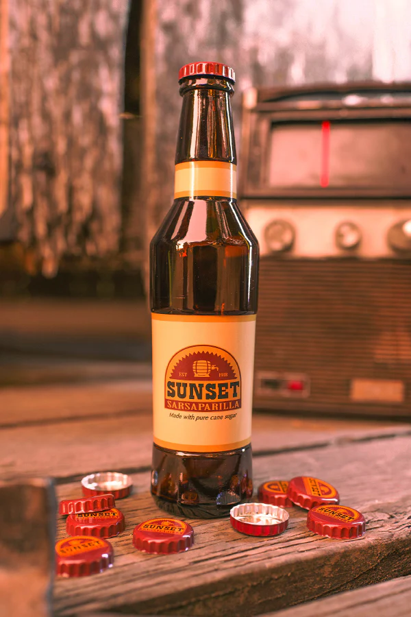 Fallout Sunset Sarsaparilla Glass Bottle & Bottle Caps